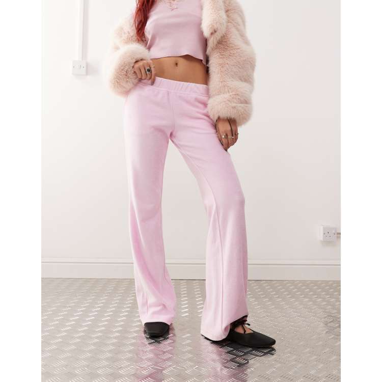 Monki terry flared sweatpants in pink | ASOS