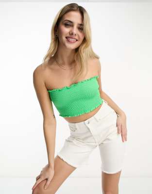 Monki Textured Bandeau Top In Green