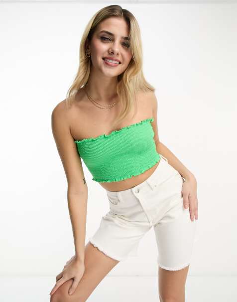 Monki textured bandeau top in green