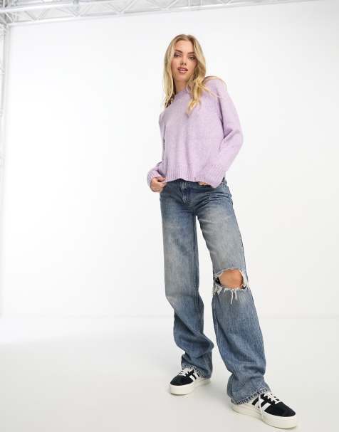 Monki textured knit jumper in lilac melange