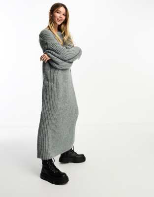 Monki textured knit oversized midi sweater dress in gray | ASOS