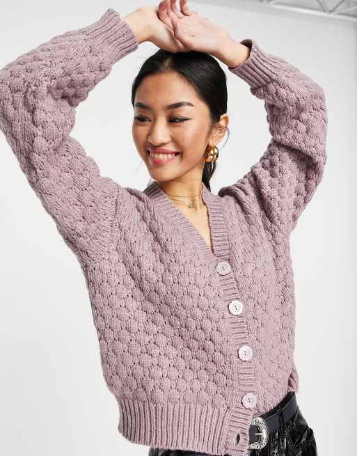 Monki textured knitted cardigan in purple