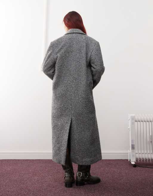 Monki textured long double breasted coat in gray | ASOS