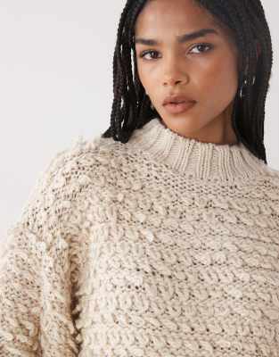 Monki Textured Oversized Knit Sweater In Neutral