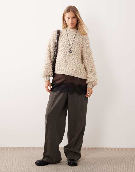 Monki textured oversized knit sweater in beige, 2 of 4