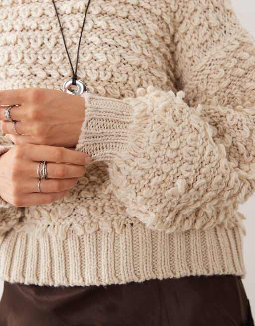 Monki textured oversized knit sweater in beige, 3 of 4