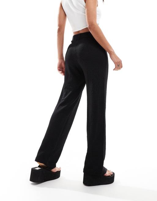 Monki textured pull-on straight leg pants in black | ASOS