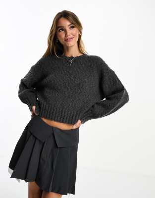 Monki textured wool blend sweater in grey | ASOS