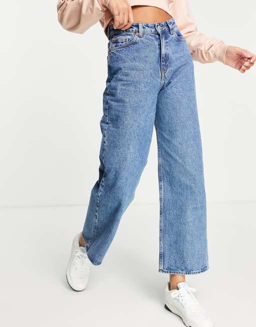 Monki Thea cotton baggy straight leg jeans in medium blue wash - MBLUE ...