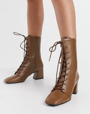 leather heeled lace up boots