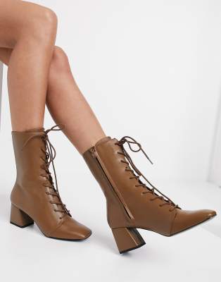 tan lace up heeled boots