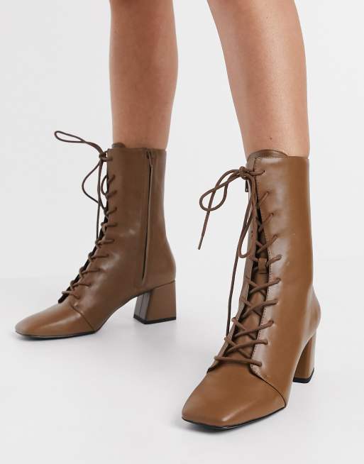 Tan lace 2025 up heeled boots