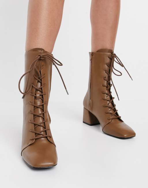 Tan lace 2025 up heeled boots