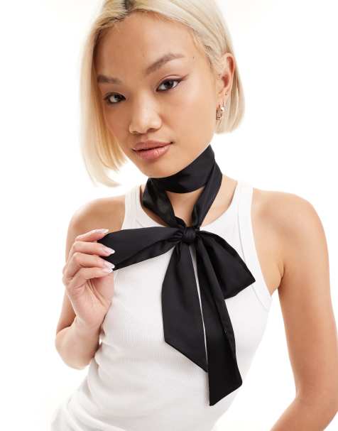 Monki thin satin long scarf in black