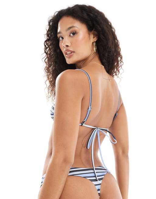 Monki thong bikini bottoms in blue stripe, 2 of 4