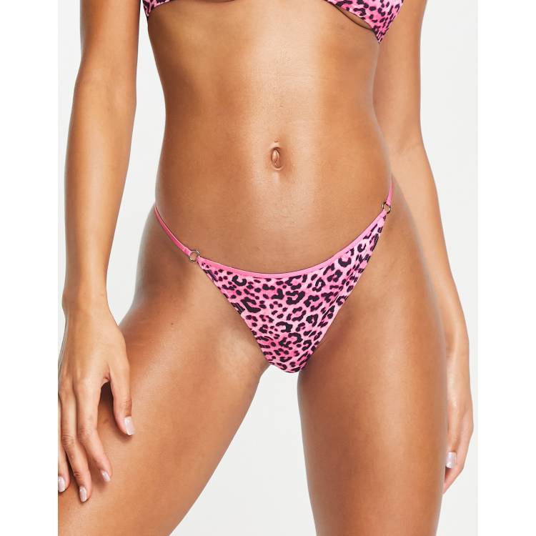 Monki thong in pink leopard print