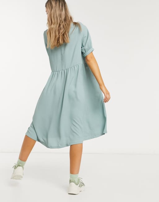 Monki - Thora - Vestito midi con maniche ampie verde salvia, 2 di 4