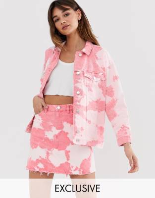 TIE DYE BLACK AND PINK DENIM JACKET SECOND HAND