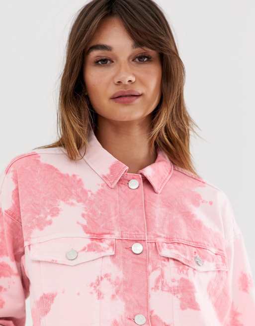 Monki tie dye denim jacket in pink