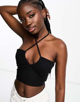 Monki Tie Halter Top In Black