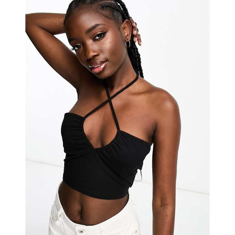 INC International Concepts Plus Size Criss-Cross Halter Top in Black