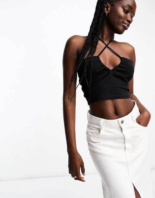 Monki tie halter top in black | ASOS