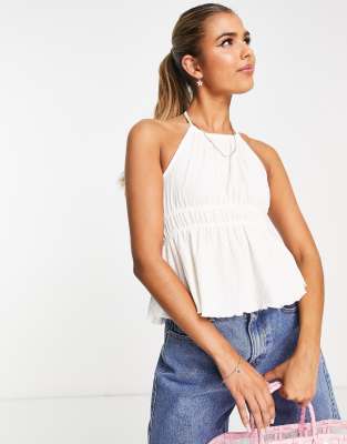 Monki tie neck cami in white