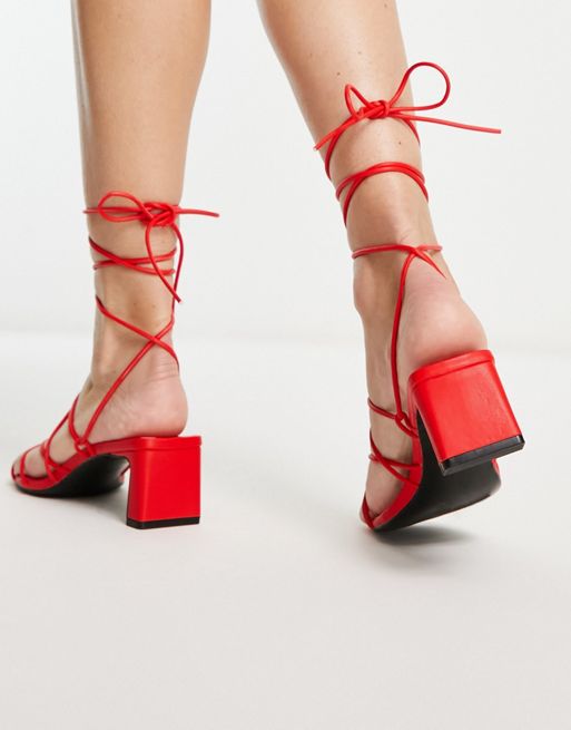  Red Lace Up Heels