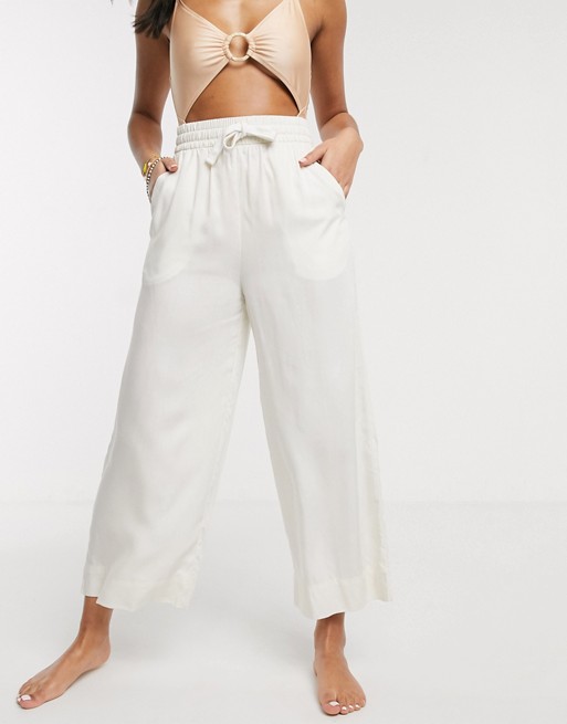 Monki tie-waist beach trousers in off-white