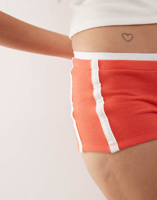 Monki tie waist hotpants with varsity print in red and white, 5 of 5