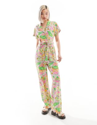 Monki tie waist jumpsuit in abstract hearts print Sale