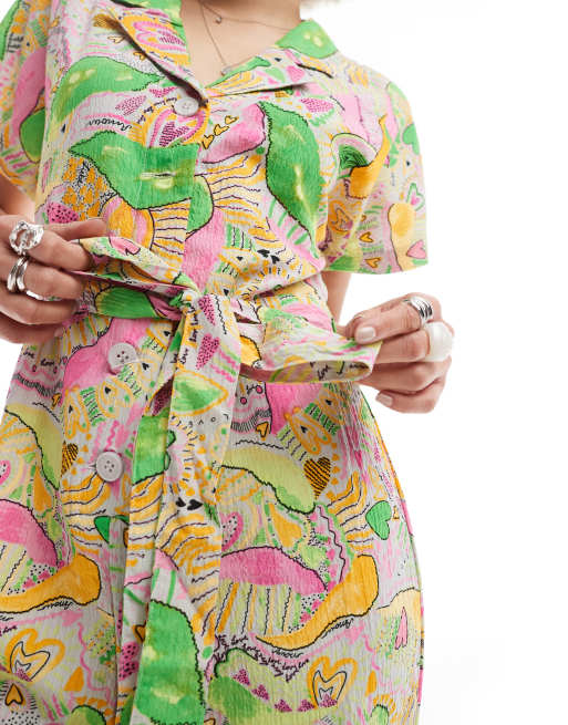 Monki tie waist jumpsuit in abstract hearts print, 2 of 4