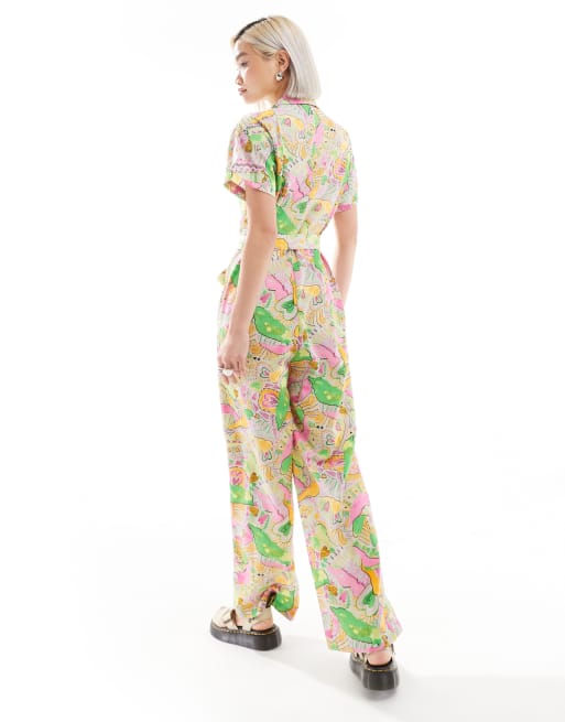 Monki tie waist jumpsuit in abstract hearts print, 4 of 4