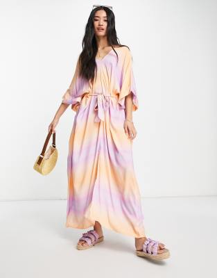 Monki tie waist kaftan dress in multi ombre