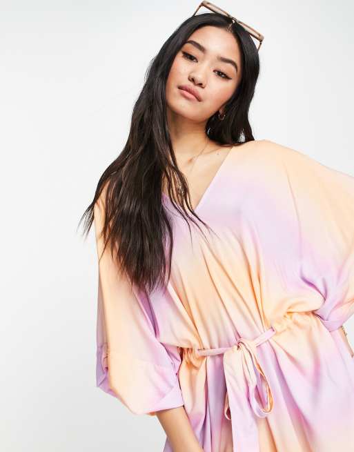 Monki tie waist kaftan dress in multi ombre