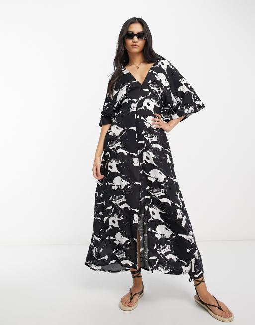 Black and white outlet kaftan dress