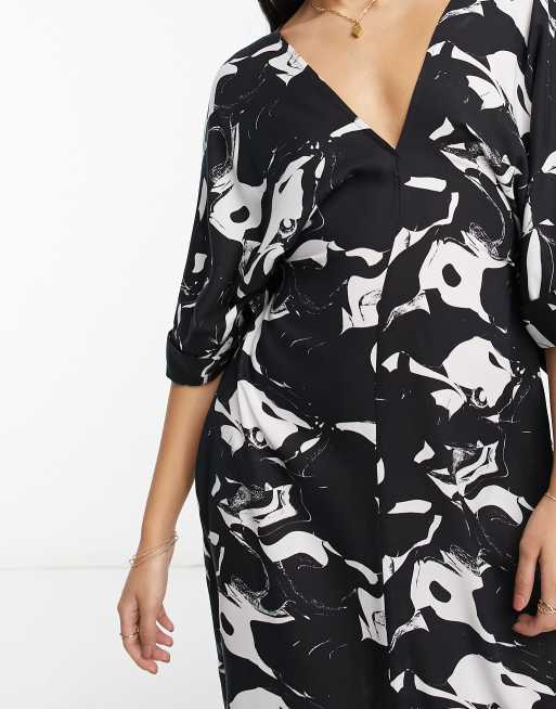 Monki tie waist maxi kaftan dress in black and white marble | ASOS