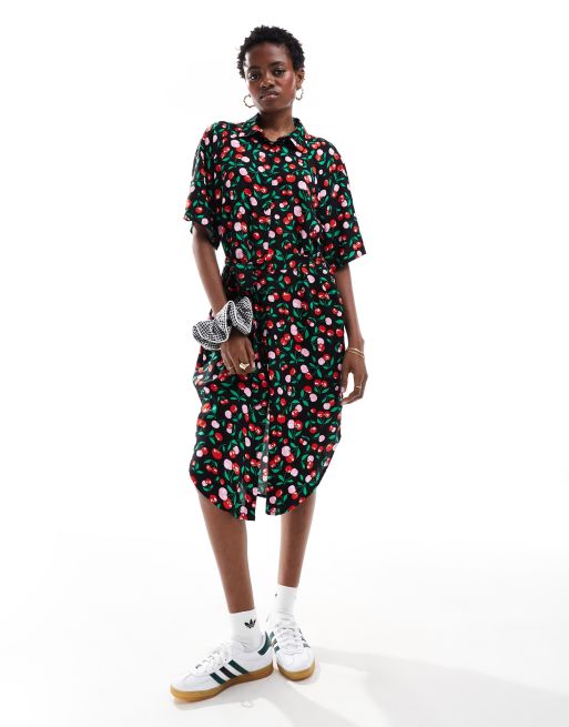 Cherry print midi dress best sale