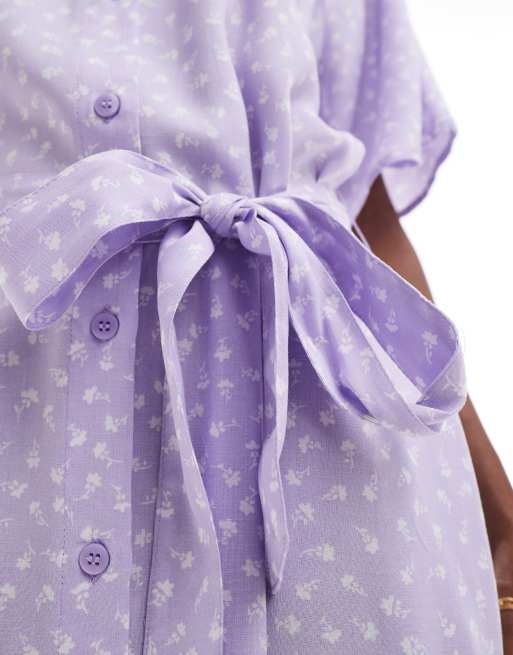 monki purple dress Monki Molly Long Sleeve Floral Print Wrap Dress In Purple