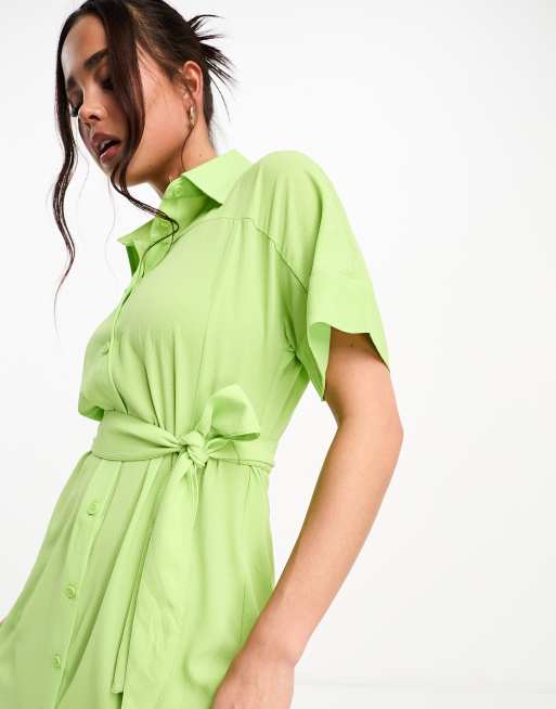 Monki tie waist midi shirt dress in green