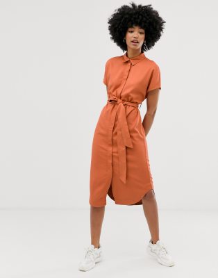 tie waist midi shirt dress