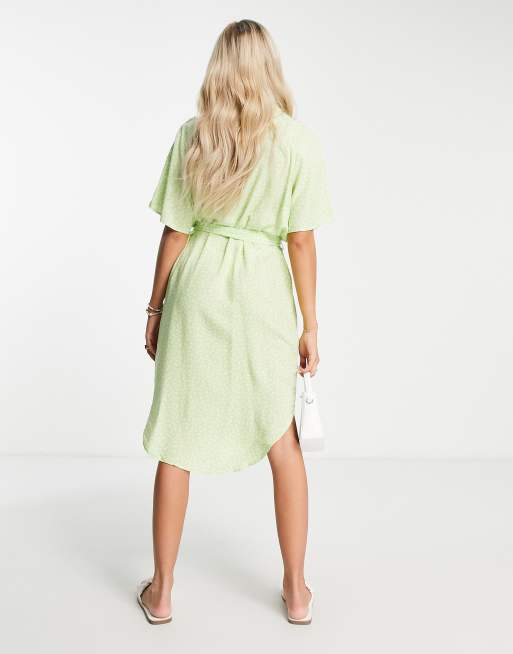 Monki tie waist shirt dress in green | ASOS