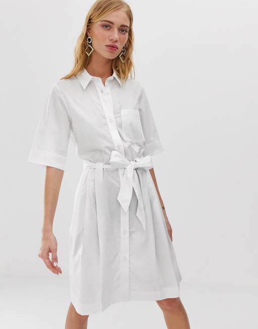 Белые платья рубашки фото Monki tie waist shirt dress in white ASOS