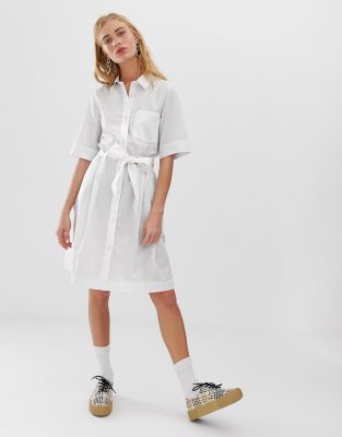 white tie waist shirt dress