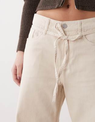 Monki Tie Waist Wide Leg Pants In Neutral
