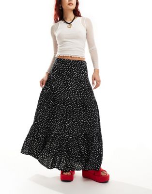 tiered maxi skirt in black meadow floral