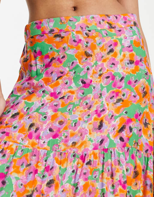 Floral print clearance tiered maxi skirt