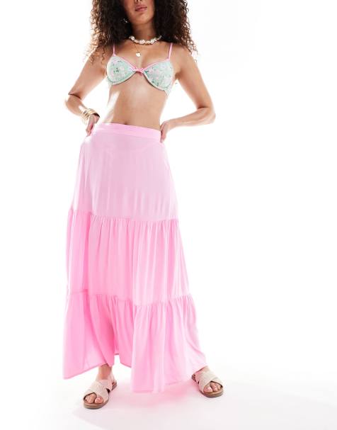 Monki tiered maxi skirt in pink - view 1