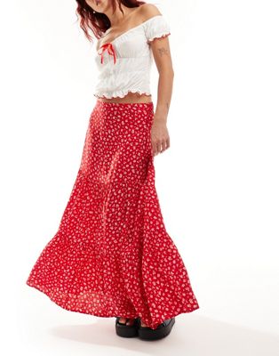 tiered maxi skirt in red meadow floral
