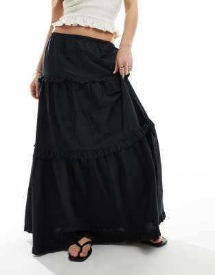 Monki Tiered Maxi Skirt With Ruffle Details